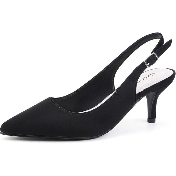 Shoes - Women’s Black Low Heel Pump Closed Pointed Toe Kitten Wedding Party Dress Shoes